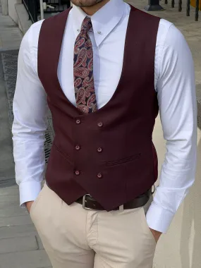 Bojoni Montebello Slim Fit Double Breasted Claret Red Vest