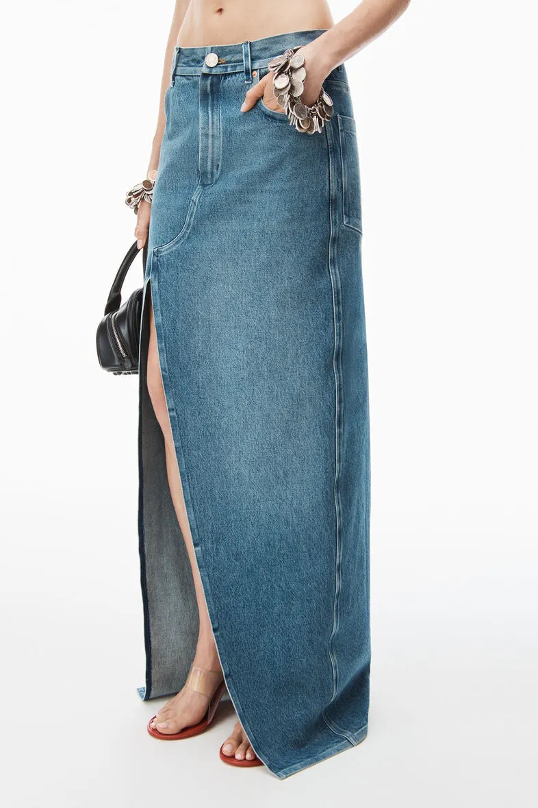 Bonded Long Crossover Skirt In Denim