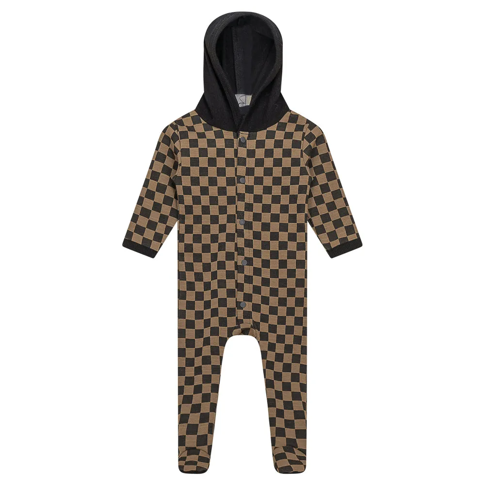 Bondoux Checked Hoodie Onesie-Brown