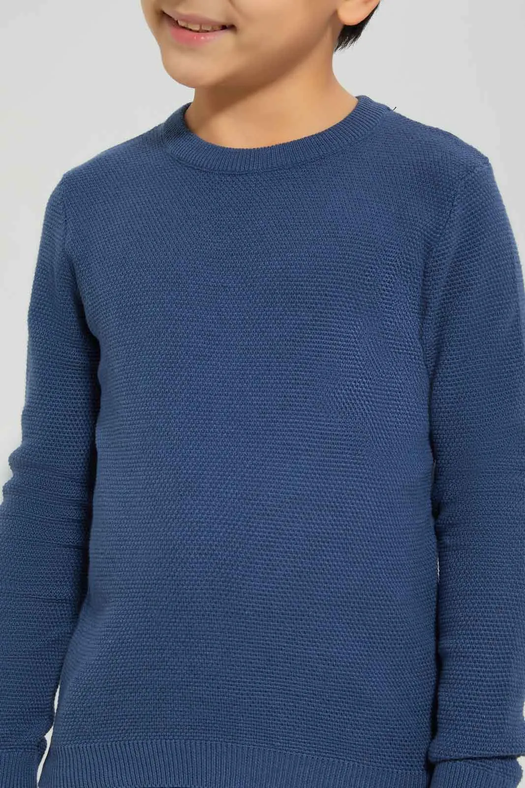 Boys Blue Knitted Crewneck Jumper