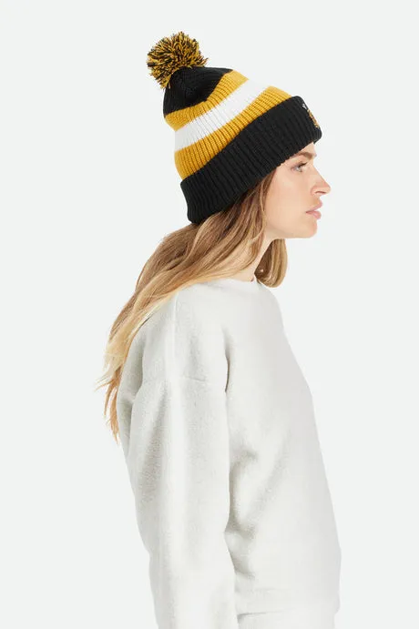 Brixton Kit Pom Beanie - Black Off White/Bright Gold