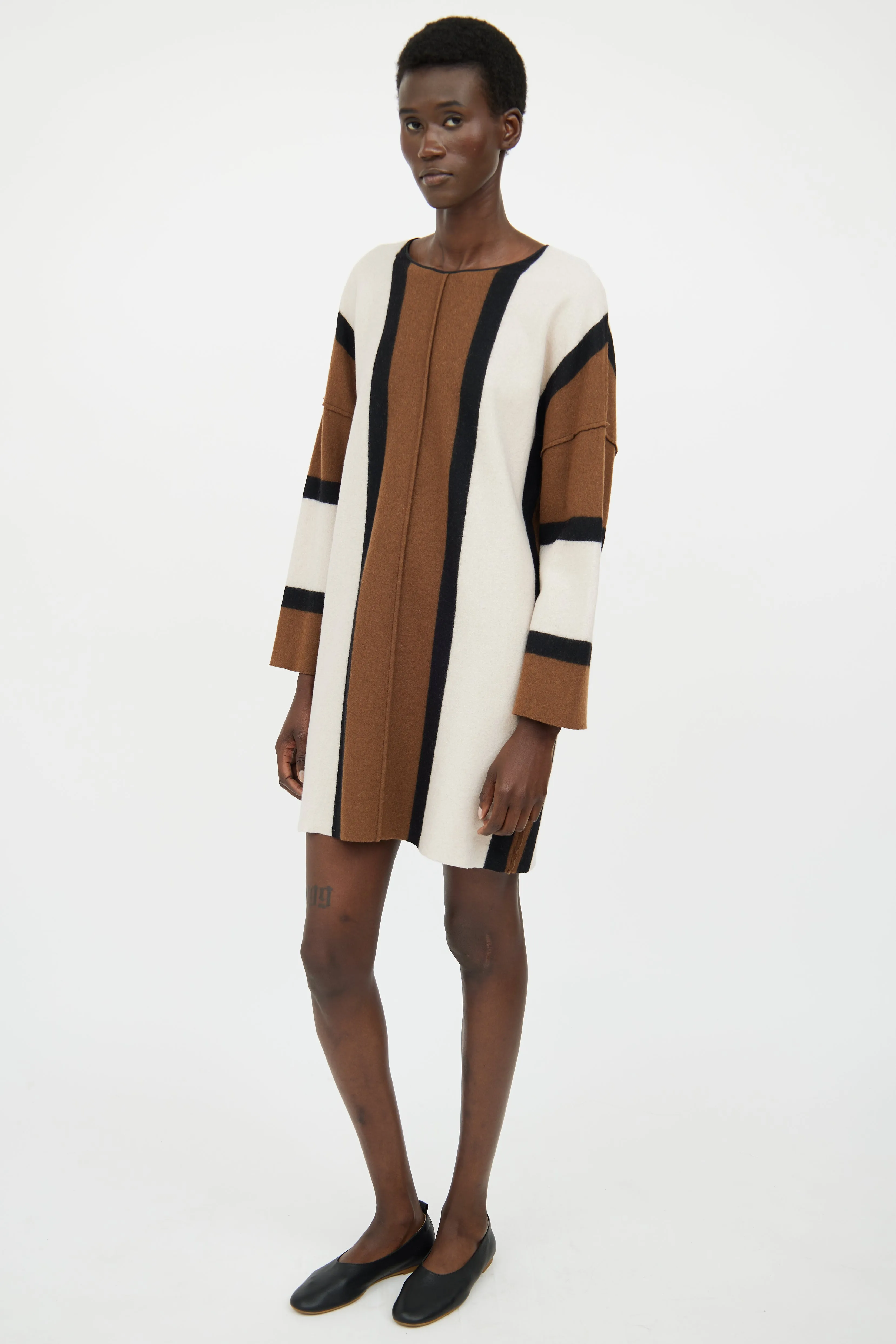 Brown & Beige Wool Blend Dress