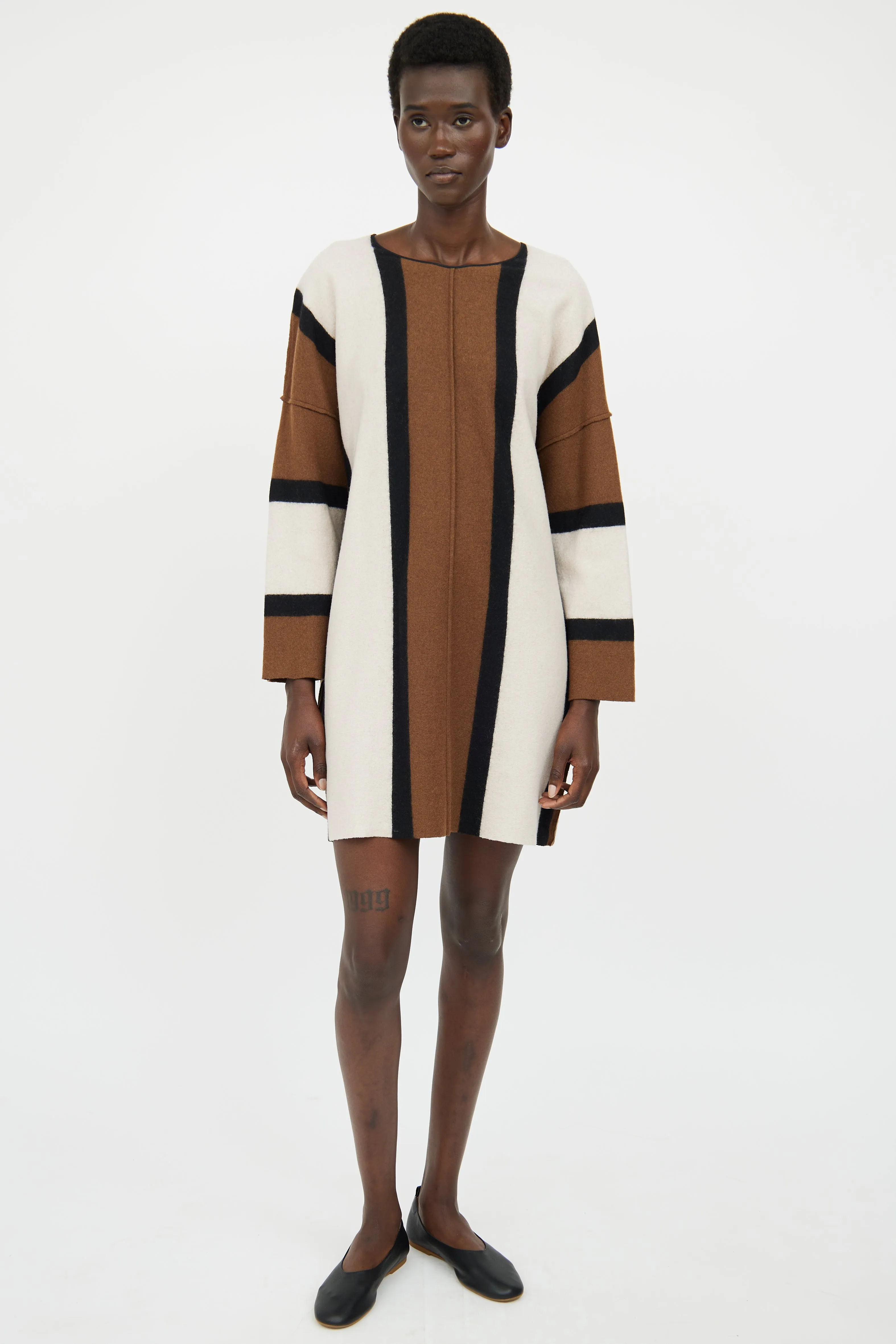 Brown & Beige Wool Blend Dress