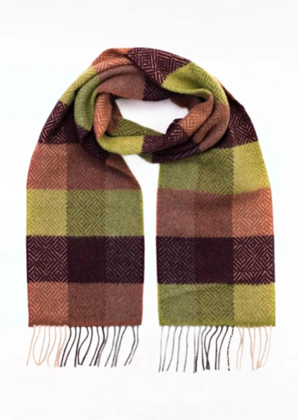 Cashmere Merino Scarf | Green Brown Block