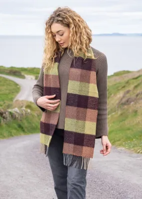 Cashmere Merino Scarf | Green Brown Block