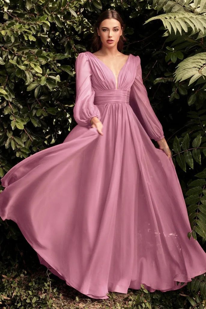 CD 0192 Size 14 Long A Line Chiffon Long Sleeve Mother Of Dress Wedding Guest Gown