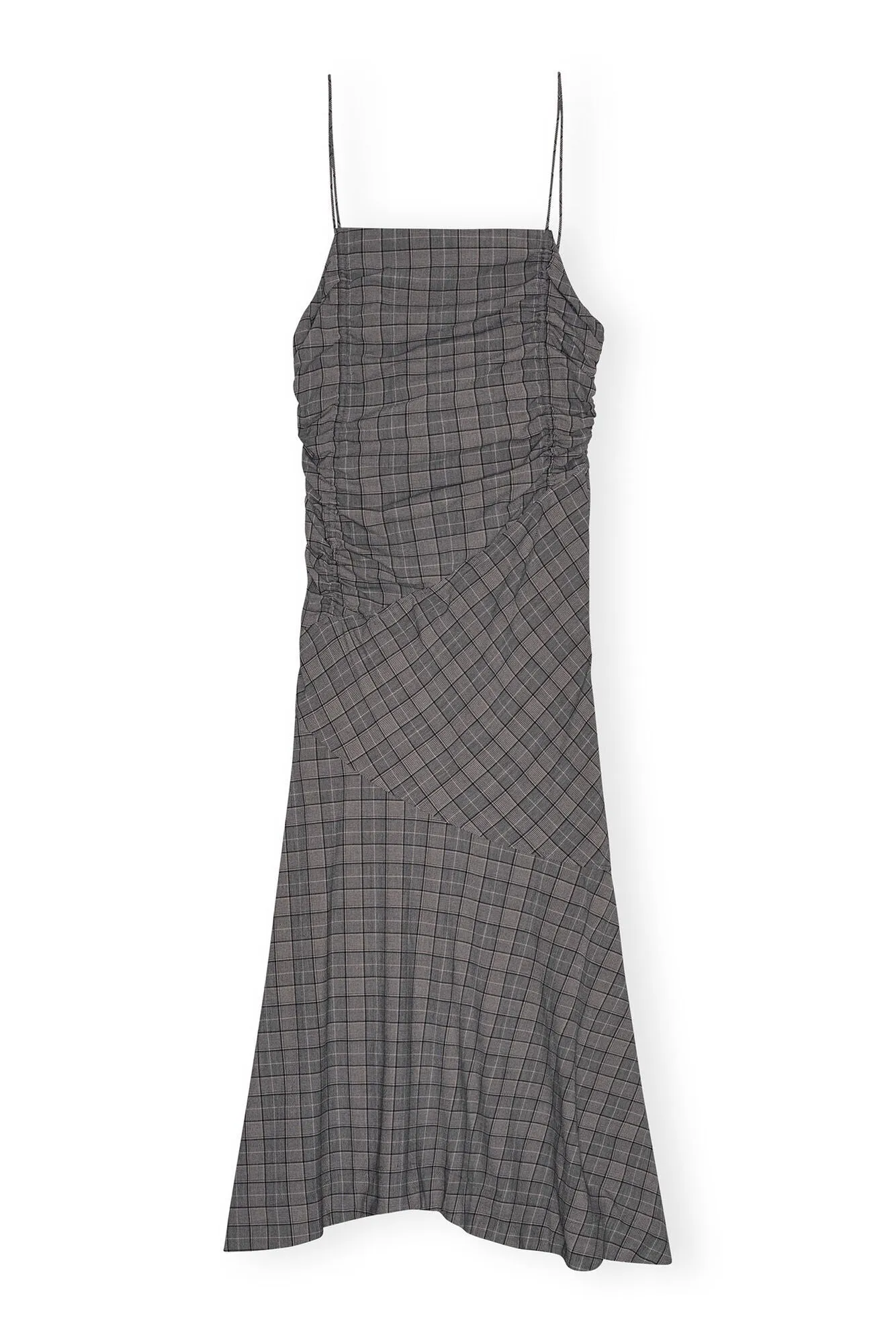 Checkered Ruched Long Slip Dress - Frost Gray