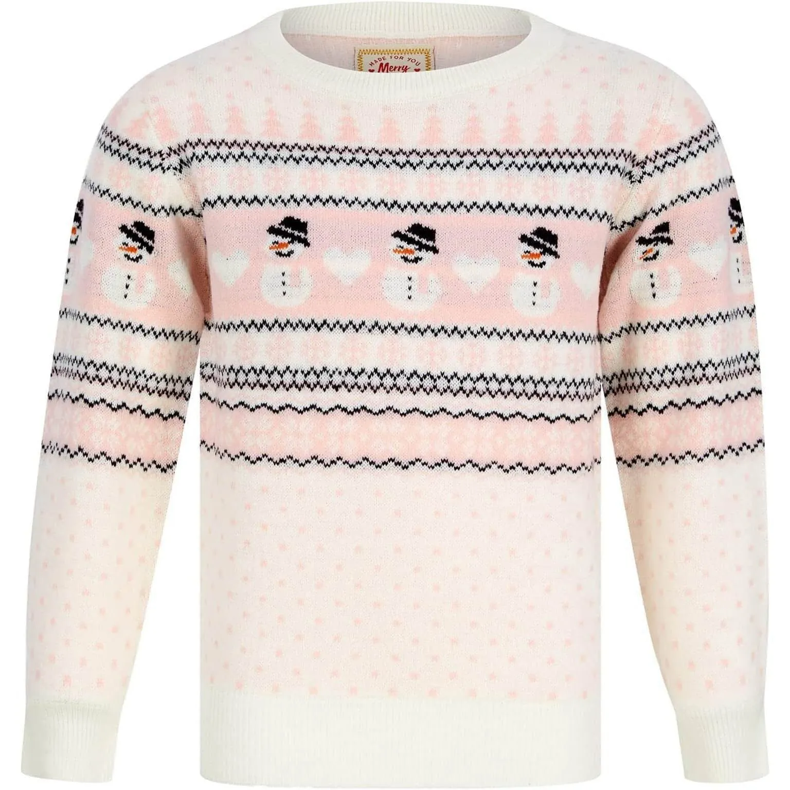 Christmas Snowman Nordic Fairisle Junior Christmas Jumper - Pink