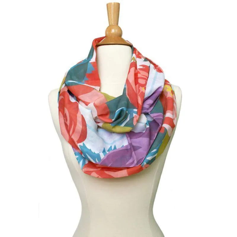 Circle Scarf / Red Blue & Purple / Floral / Unisex