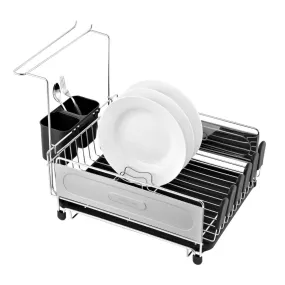 Compact Dish Drying Rack & Drain Tray With Wine Glass Holder