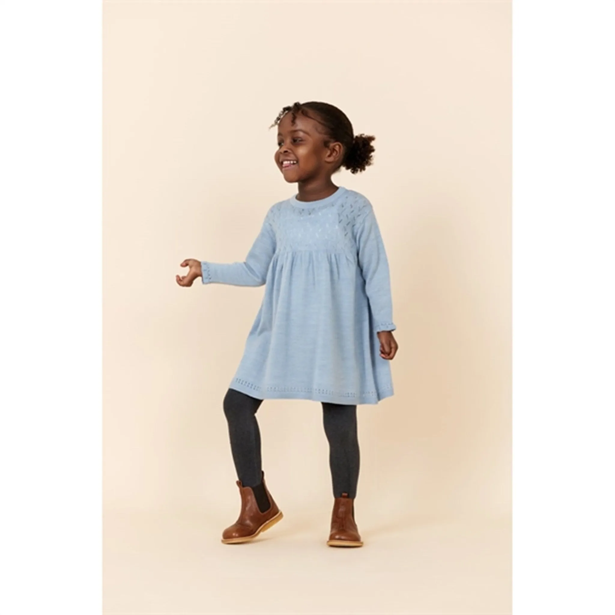 Copenhagen Colors Dusty Blue Merino Dress w. Pointelle