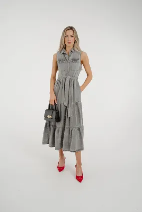 Cora Tiered Denim Dress In Grey Wash