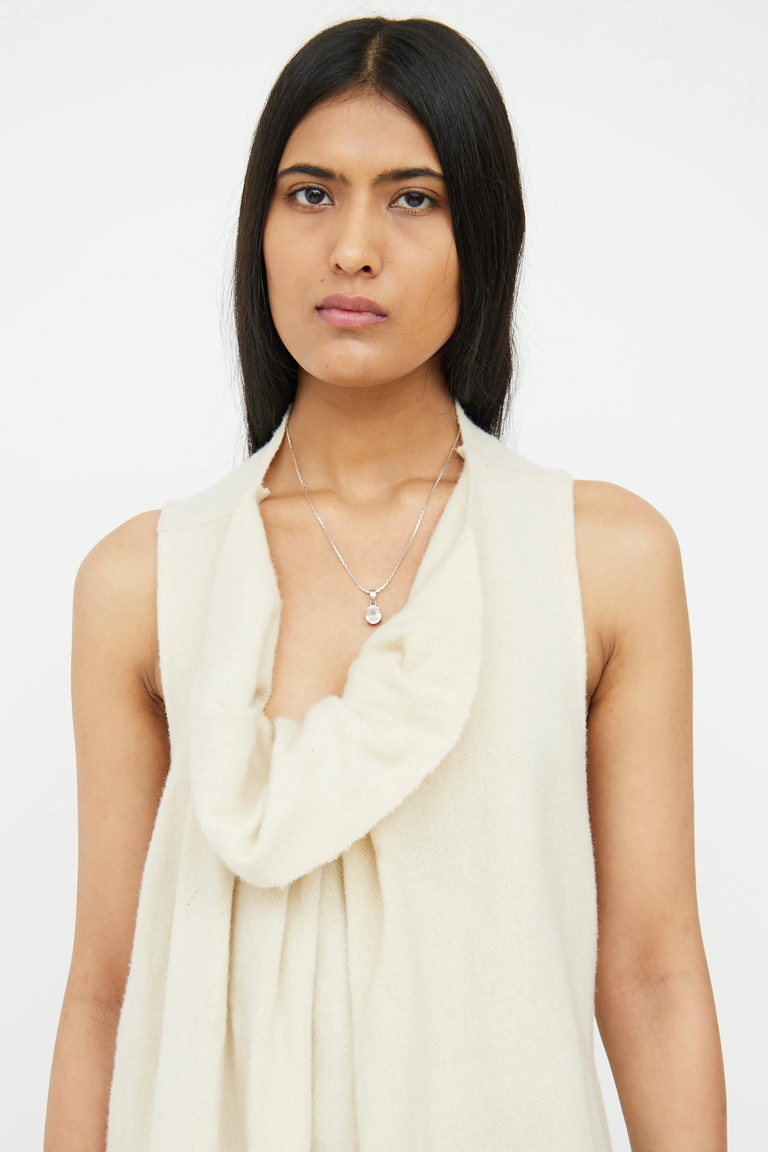 Cream Boiled Wool Drape Dress