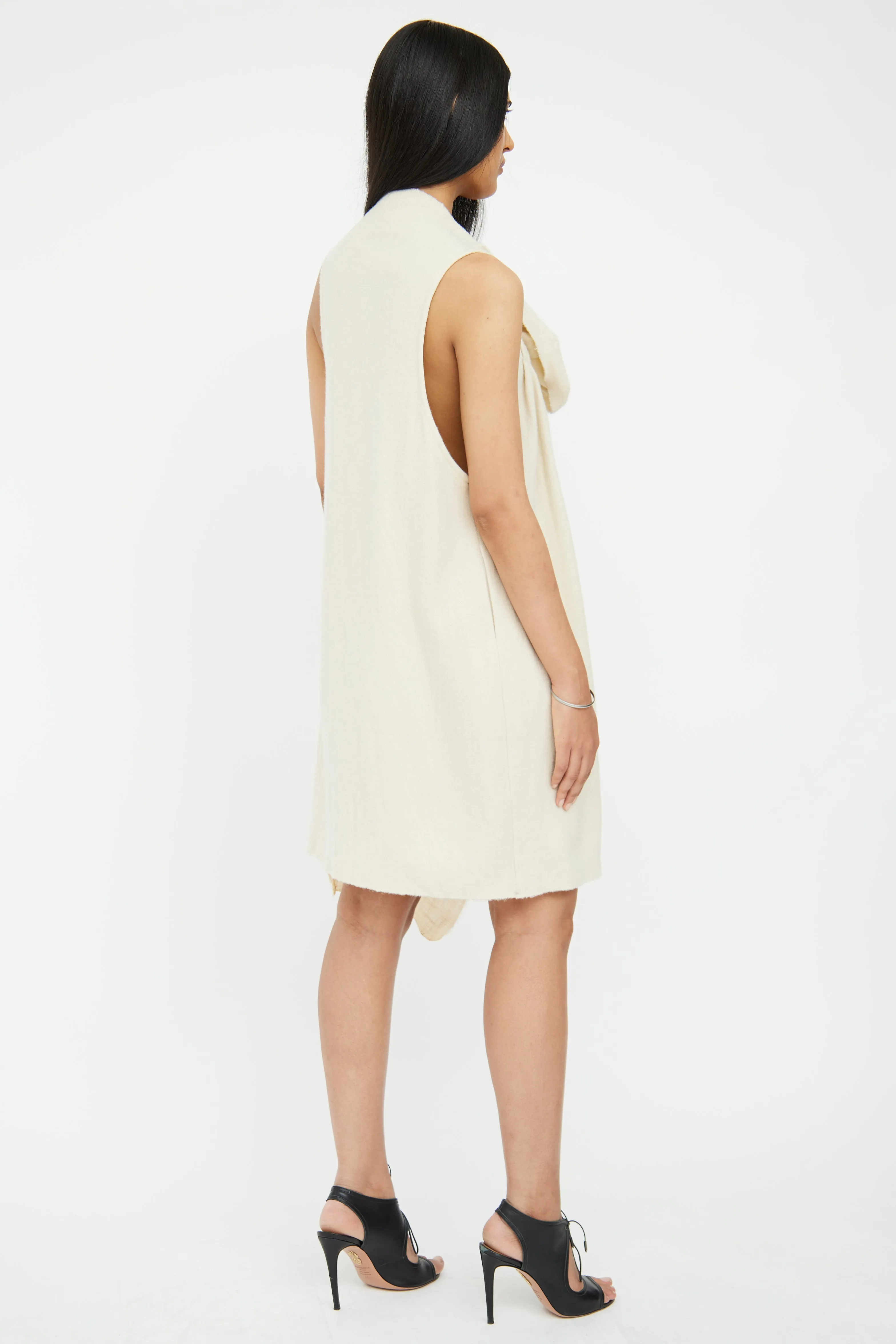 Cream Boiled Wool Drape Dress