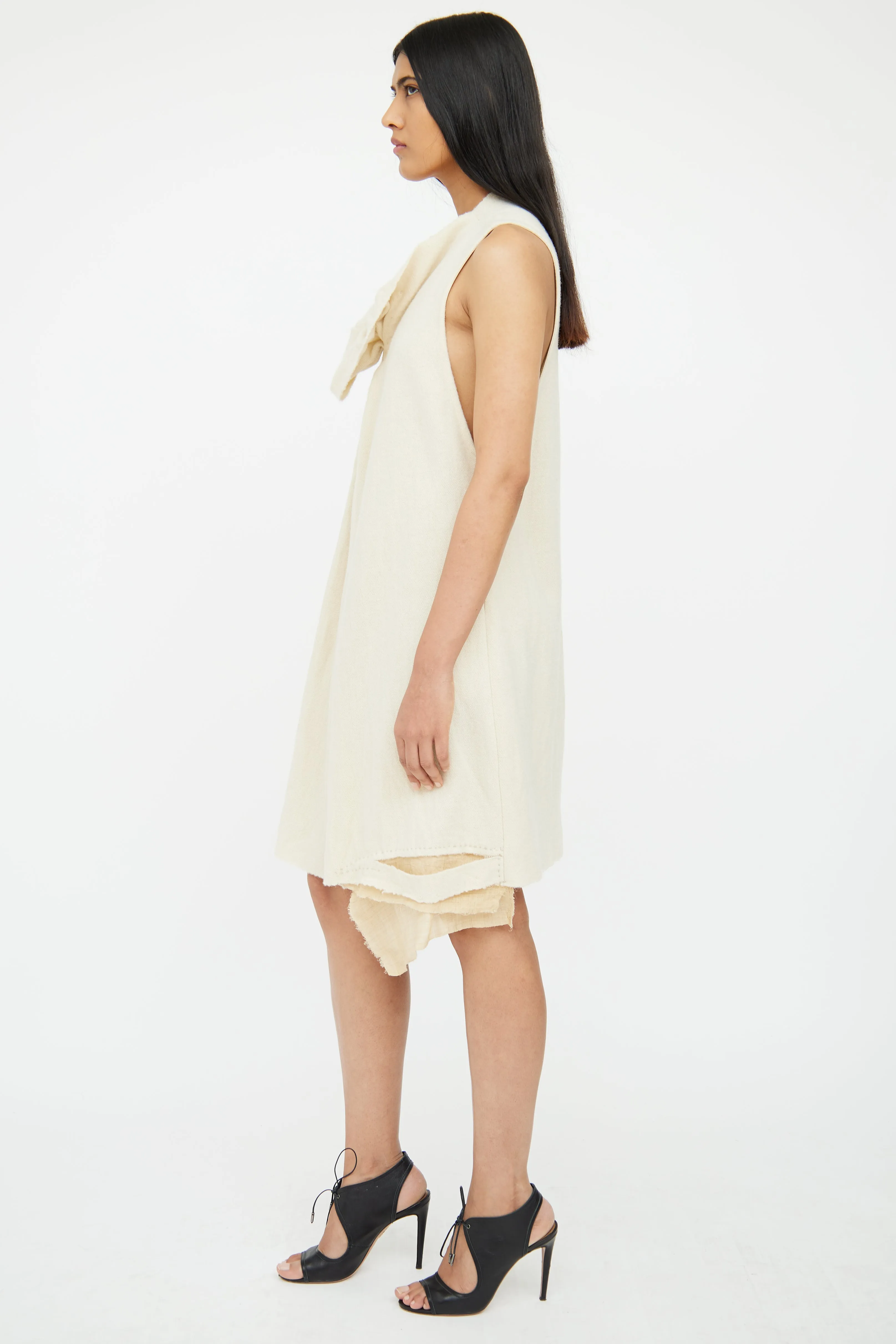 Cream Boiled Wool Drape Dress