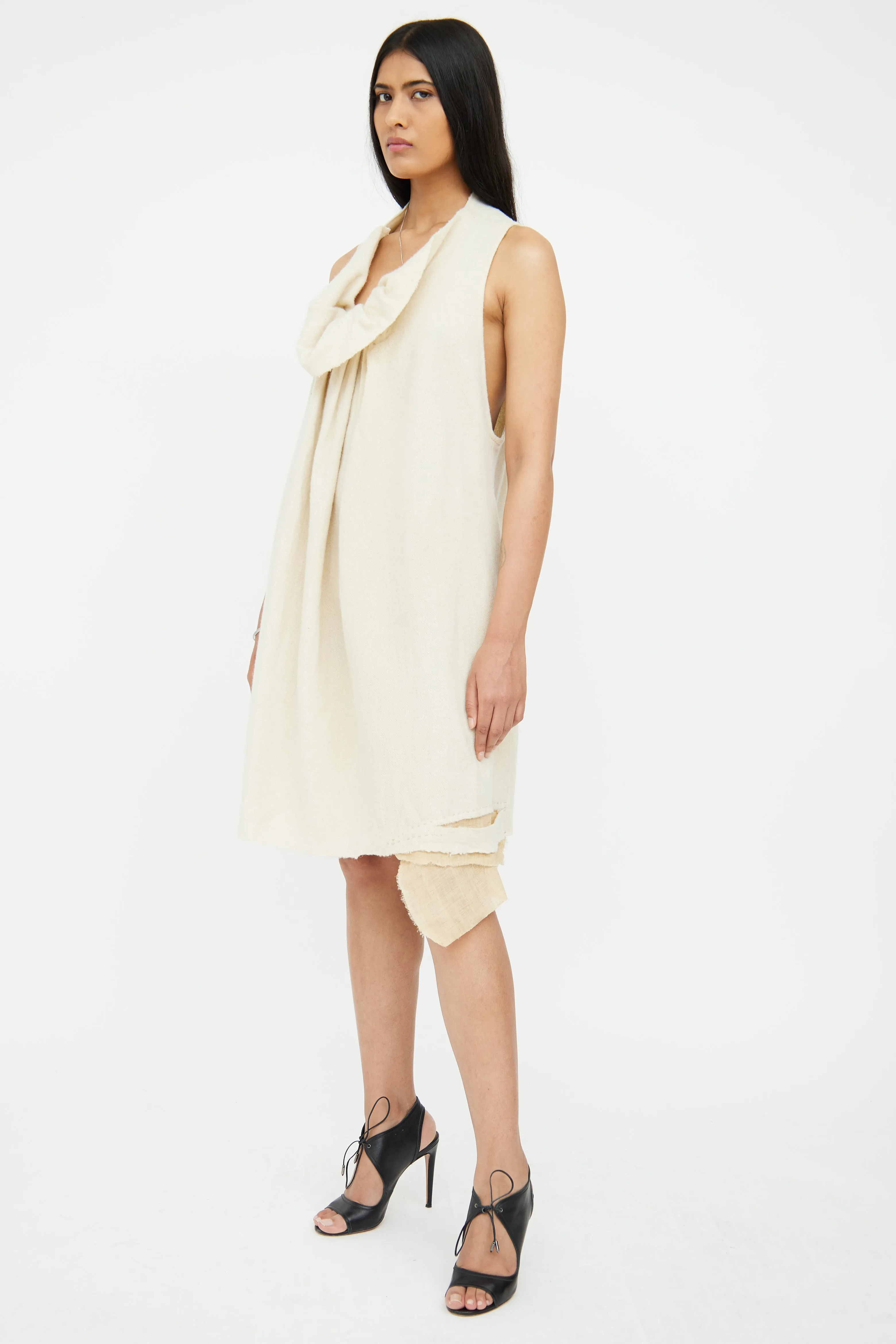 Cream Boiled Wool Drape Dress