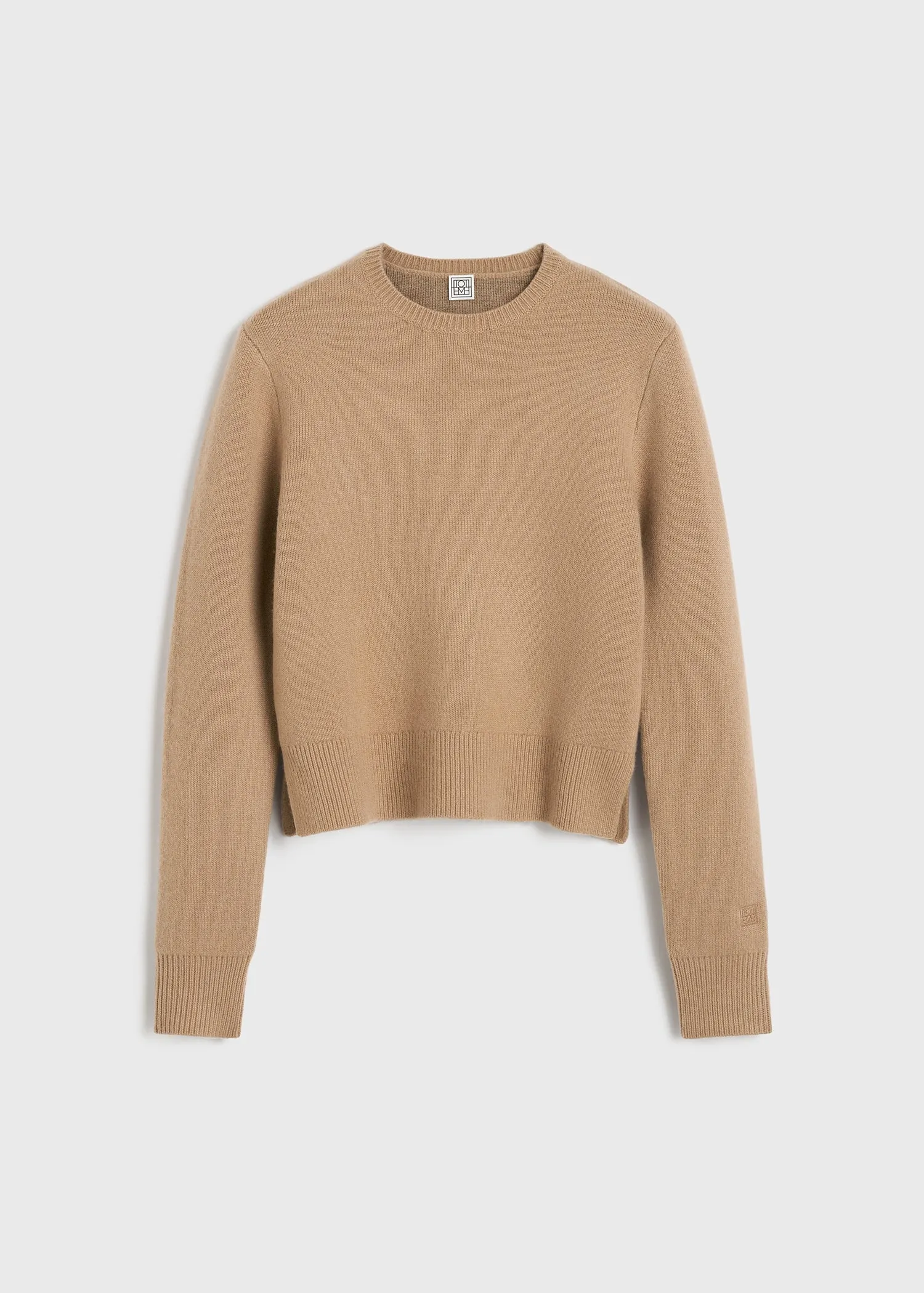 Cropped crew-neck knit camel