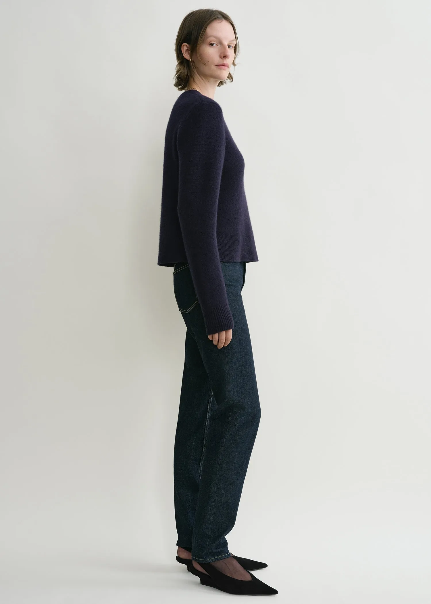 Cropped crew-neck knit navy