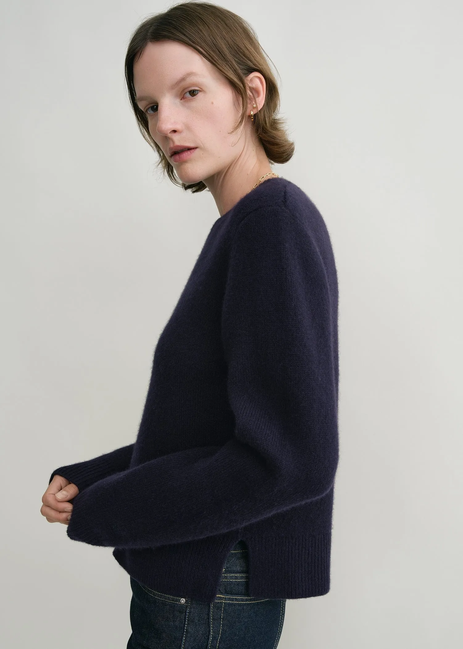 Cropped crew-neck knit navy