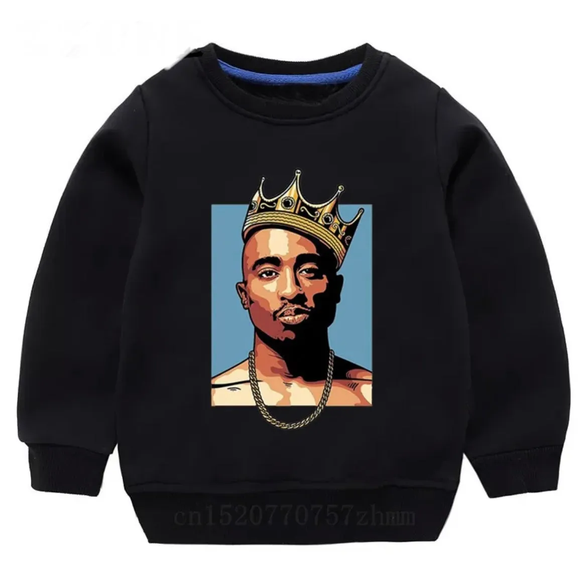 Crowned Tupac Crewneck Sweater - Kids Homie Rapper Jumper