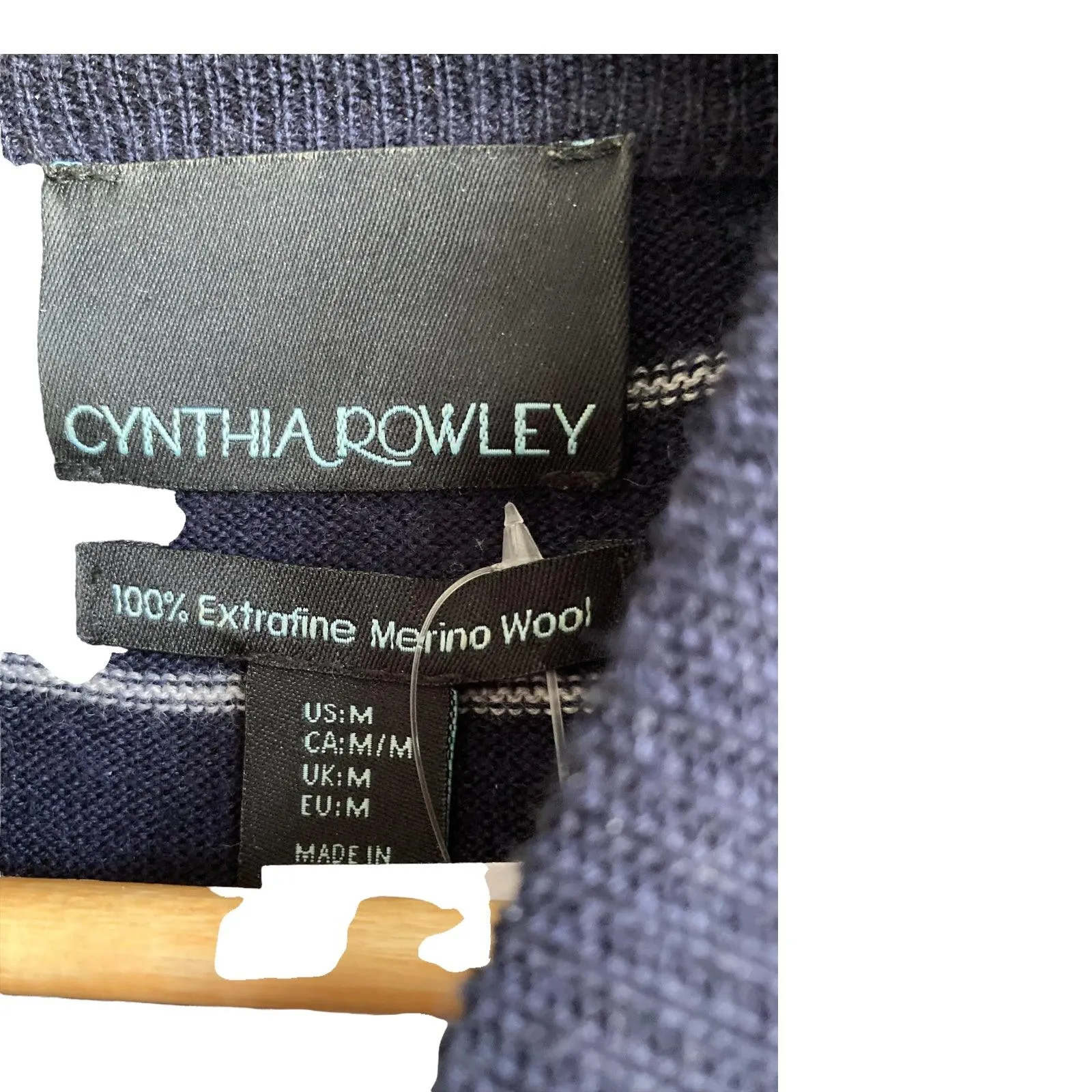 Cynthia Rowley Merino Wool Navy And White Long Sleeved Dress UK Size Medium