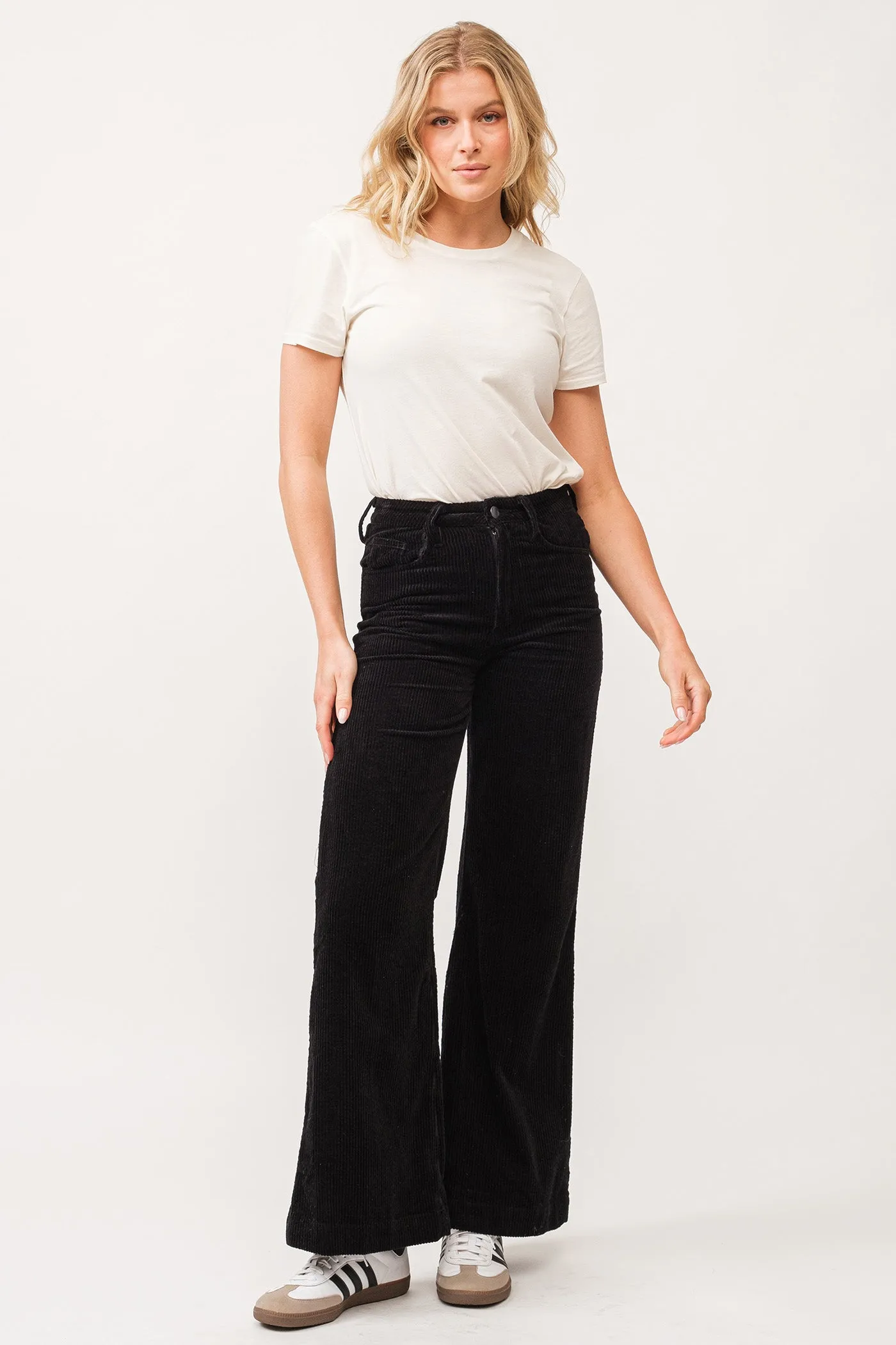 Dear John Fiona High Rise Wide Leg Jean in Black Corduroy