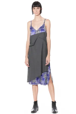 Deconstructed Wool and Silk Printed Blue Slip Dress