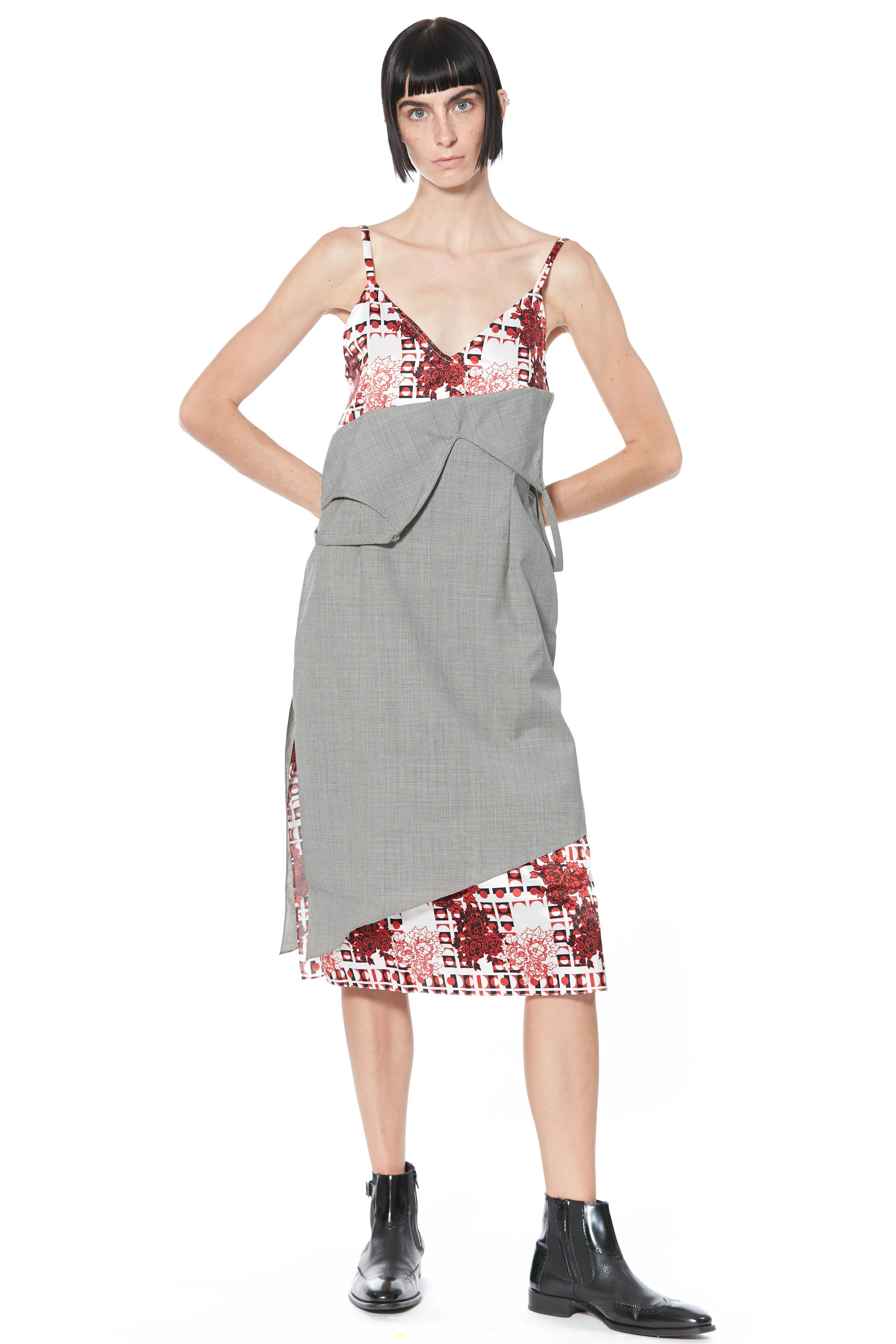 Deconstructed Wool and Silk Printed Red Slip Dress