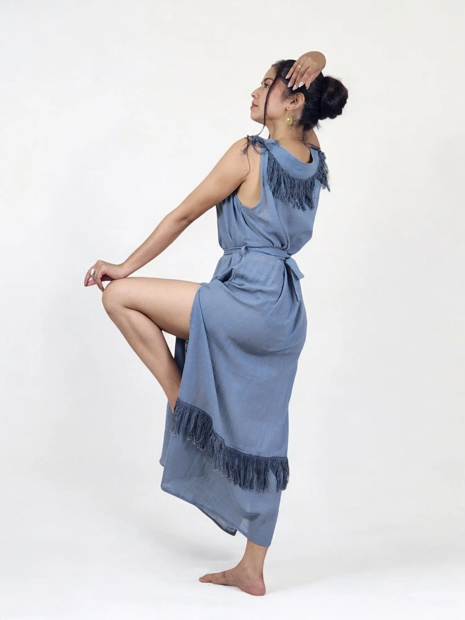 Denim Blue Organic Linen Maxi Dress