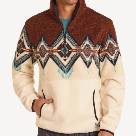 DM91C04069 - Powder River Outfitters by Panhandle Men's Brown & Aztec 1/4 Zip Pullover