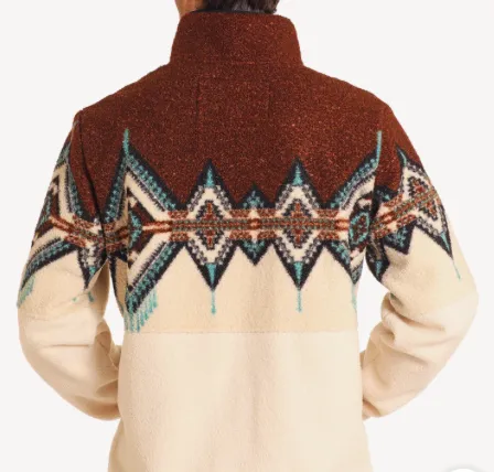 DM91C04069 - Powder River Outfitters by Panhandle Men's Brown & Aztec 1/4 Zip Pullover