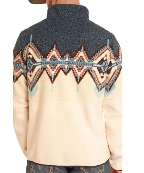 DM91C04070 - Powder River Outfitters by Panhandle Men's Aegean Blue & Aztec 1/4 Zip Pullover