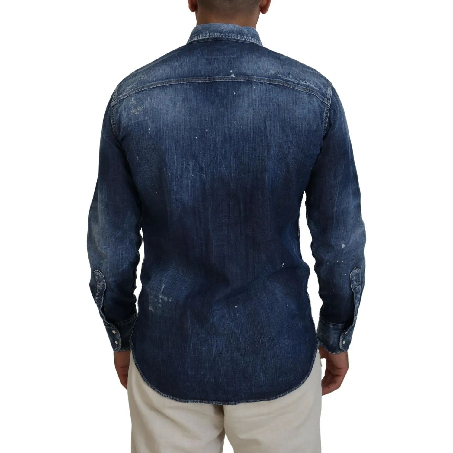 Dsquared² Blue Washed Collared Men Casual Long Sleeves Shirt