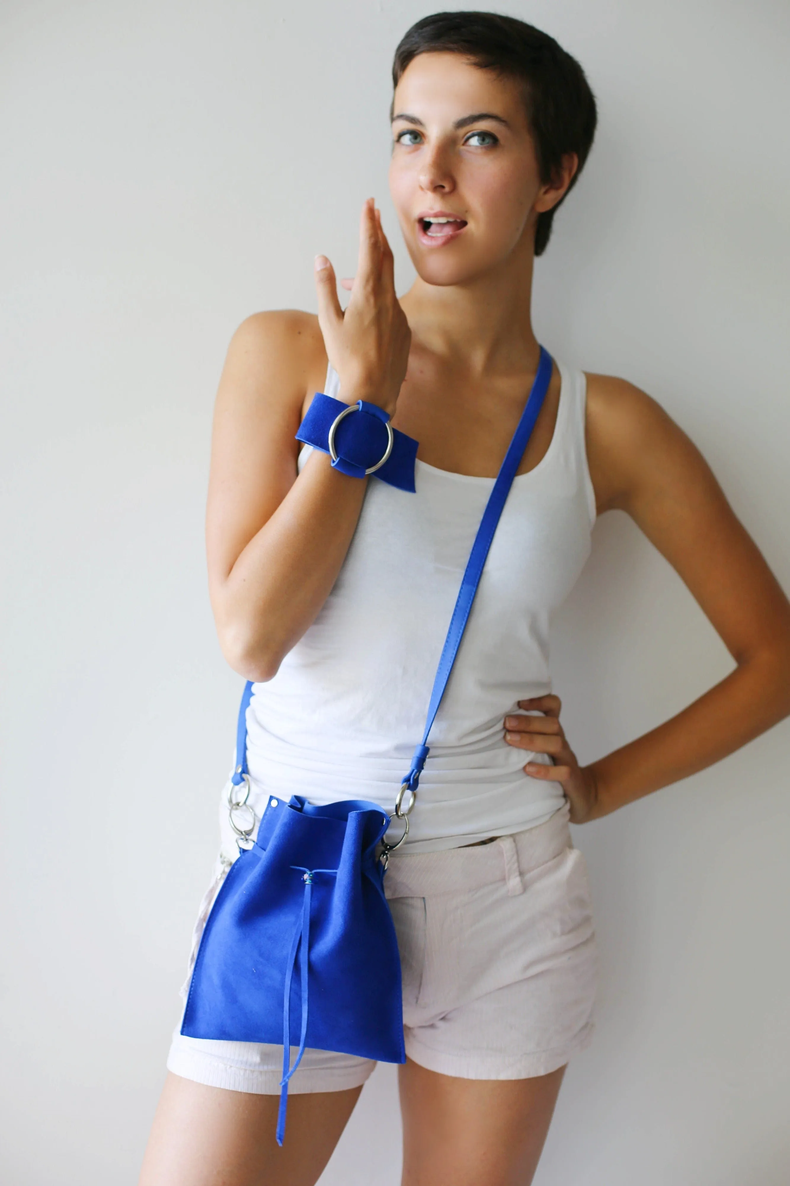 Electric Blue Suede Pouch Bag