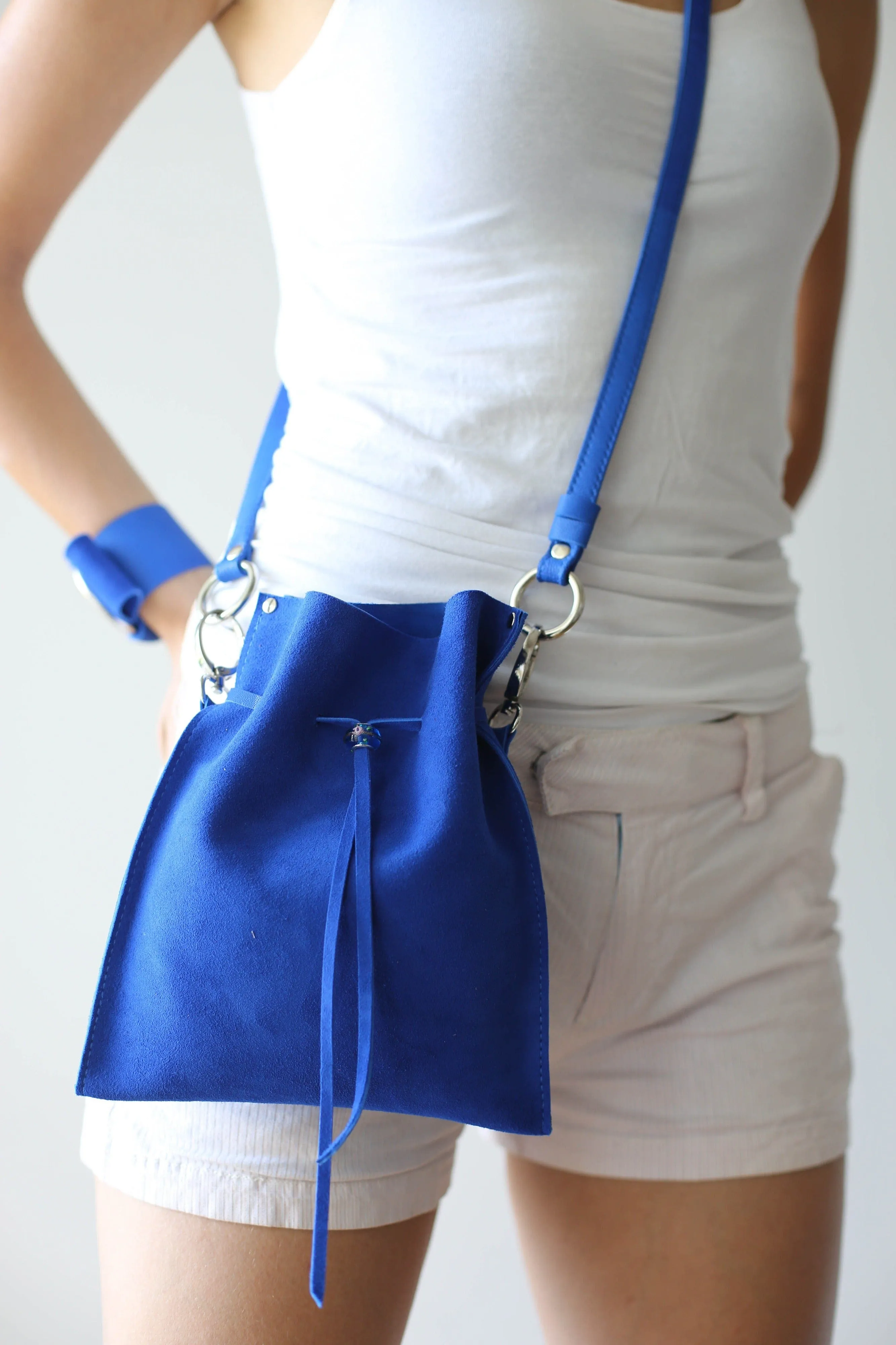 Electric Blue Suede Pouch Bag