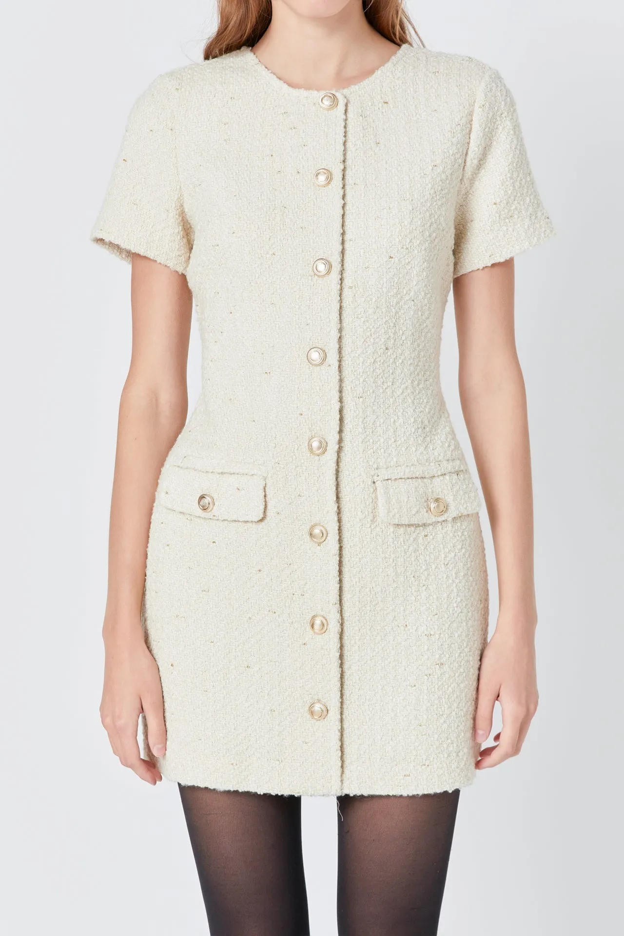 Endless Rose - Tweed Buttoned Mini Dress