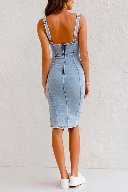 Evelyn -  Adjustable Straps Denim Dress