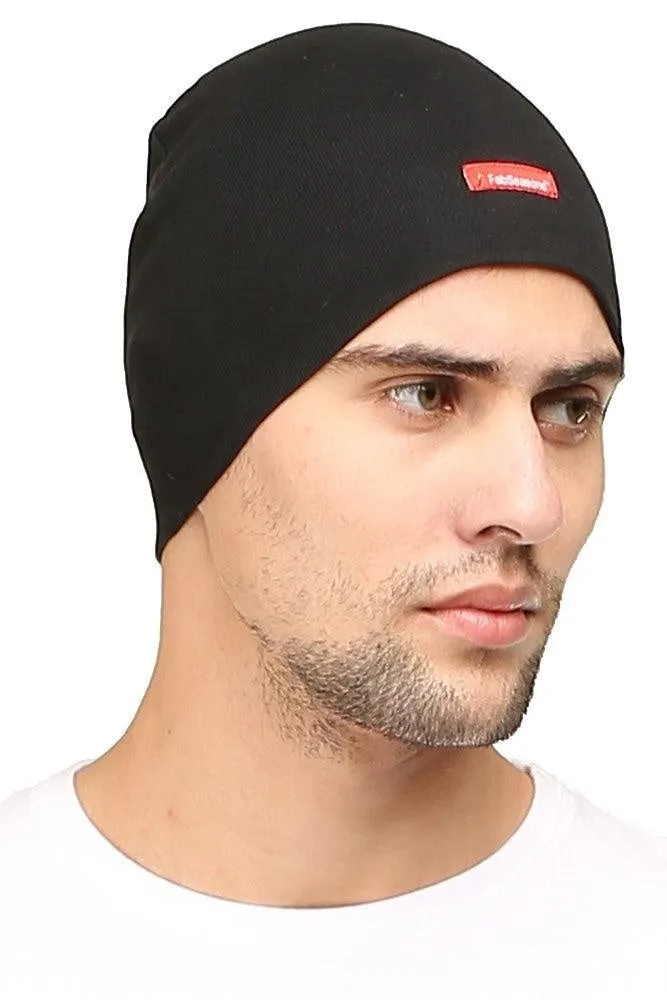 Fabseasons Plain Black Cotton Winter Skull Cap