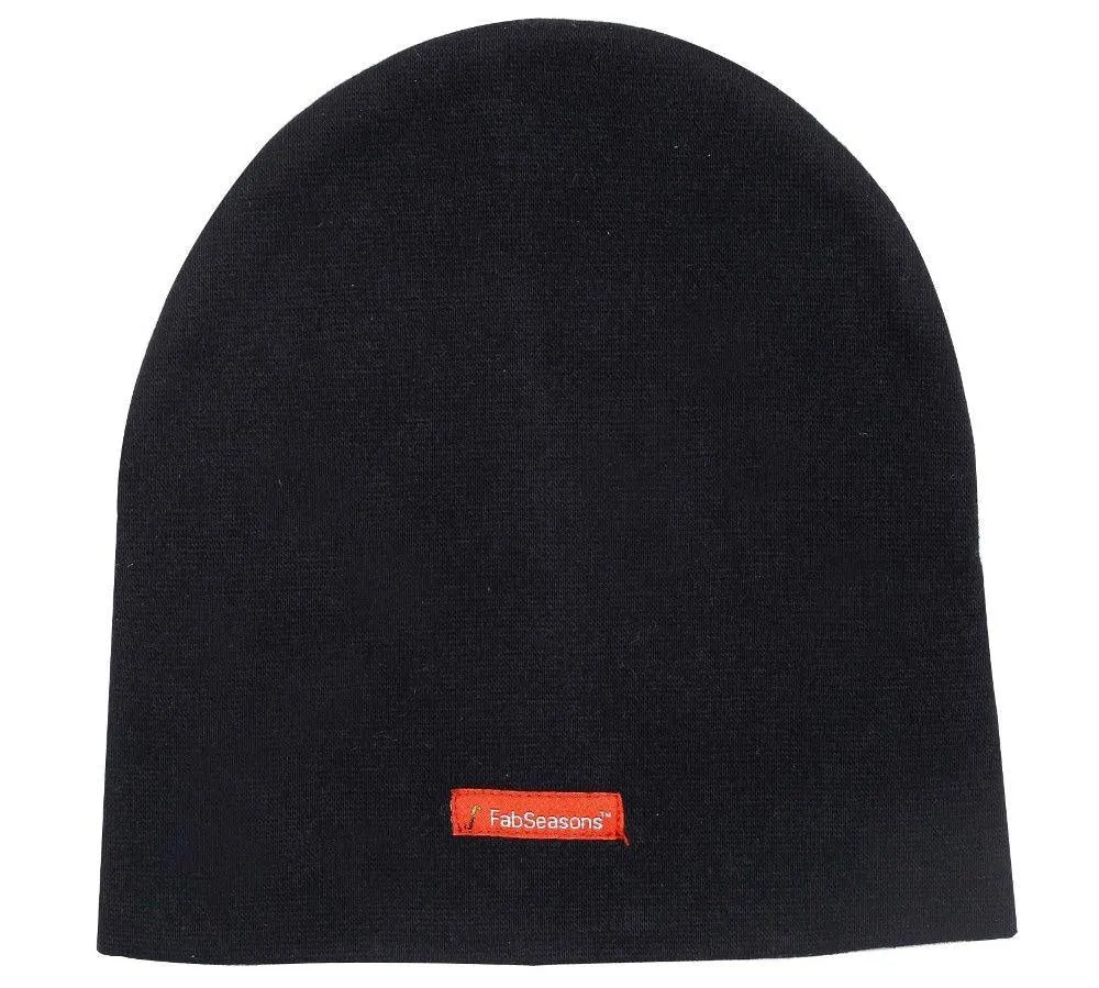 Fabseasons Plain Black Cotton Winter Skull Cap