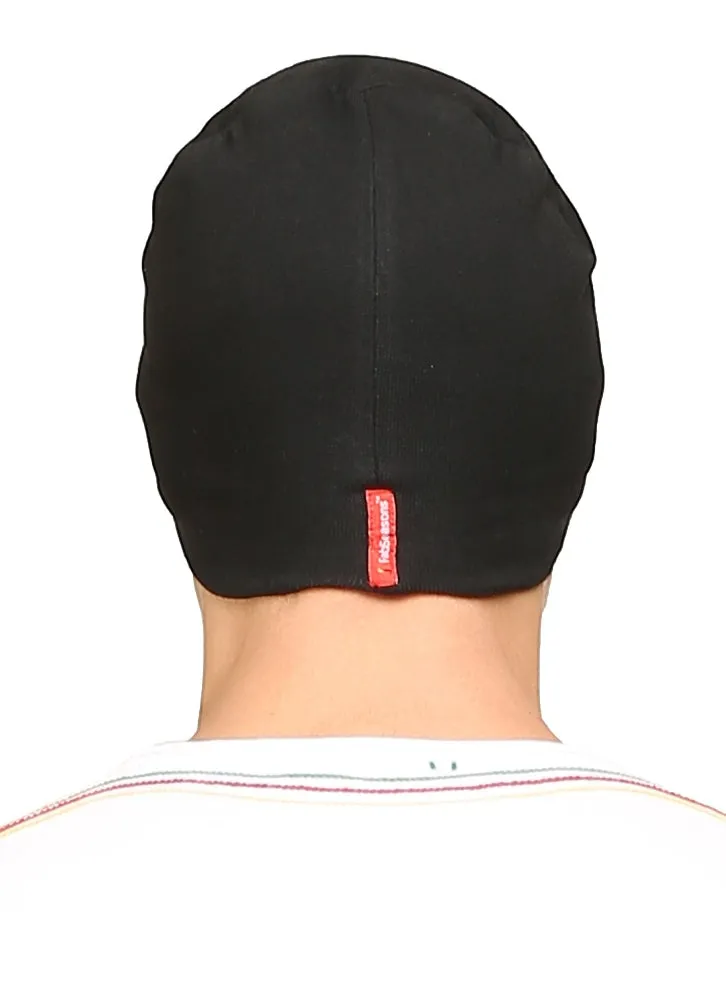 Fabseasons Plain Black Cotton Winter Skull Cap