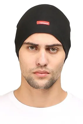 Fabseasons Plain Black Cotton Winter Skull Cap