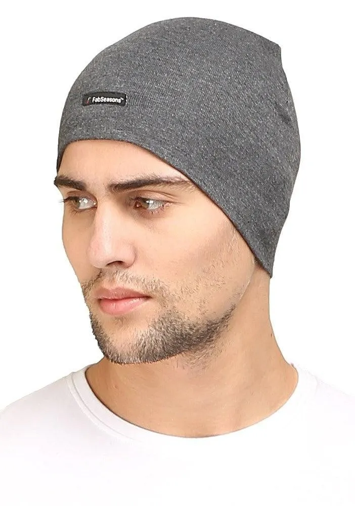 Fabseasons Plain Dark Grey Cotton Winter Skull Cap