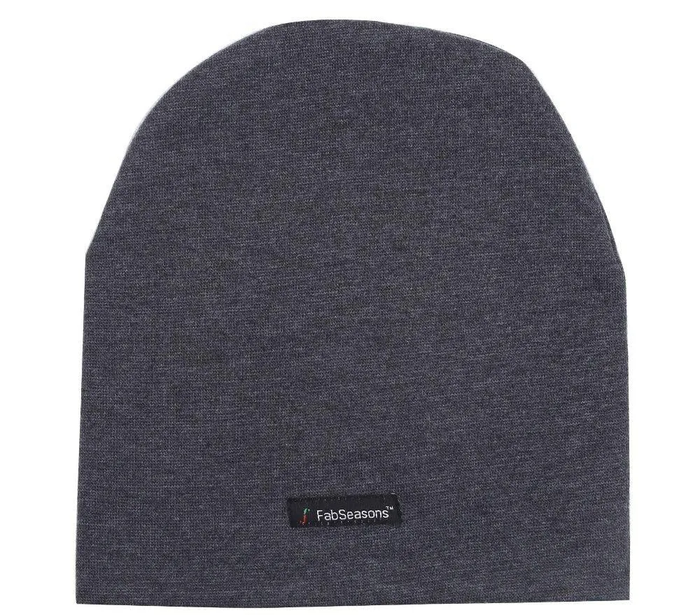 Fabseasons Plain Dark Grey Cotton Winter Skull Cap