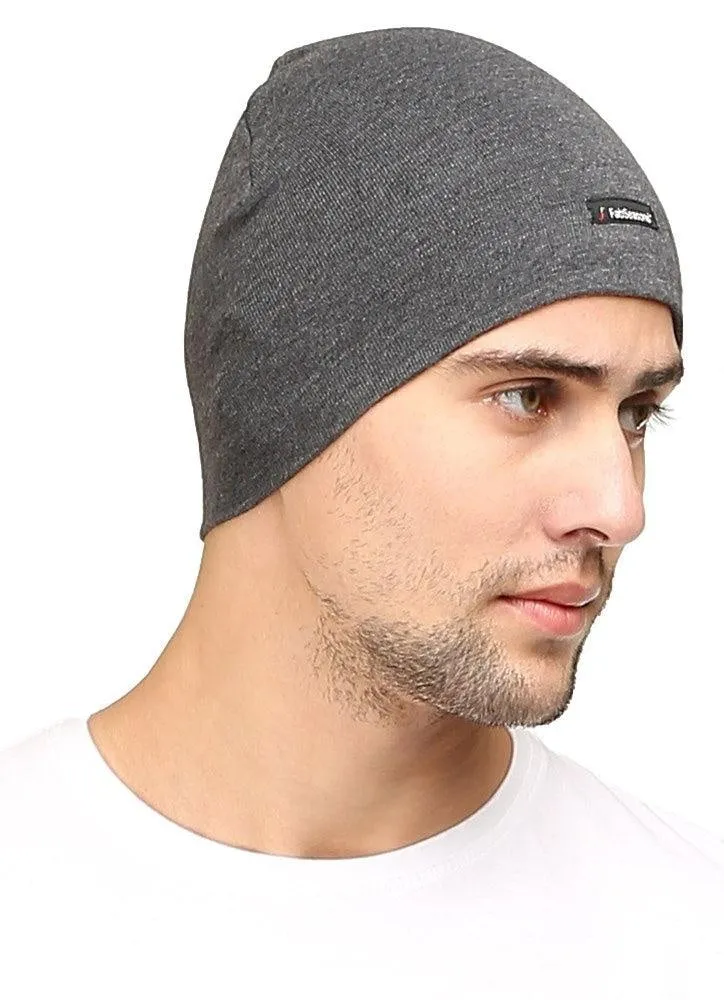 Fabseasons Plain Dark Grey Cotton Winter Skull Cap