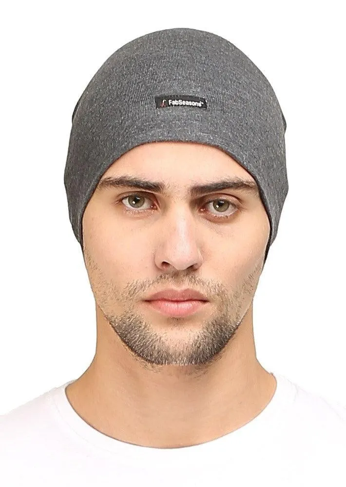 Fabseasons Plain Dark Grey Cotton Winter Skull Cap