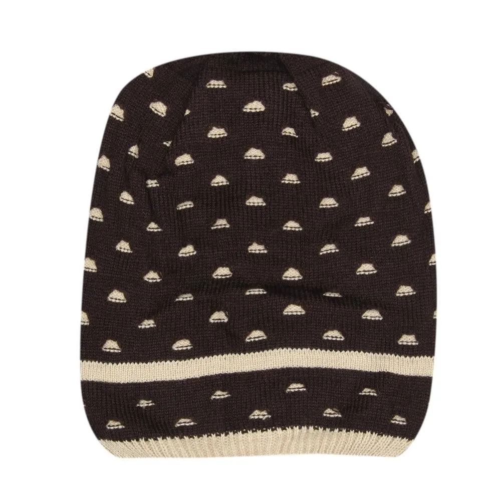 FabSeasons Unisex Dark Brown Acrylic Woolen Slouchy Beanie and Skull Cap for Winters