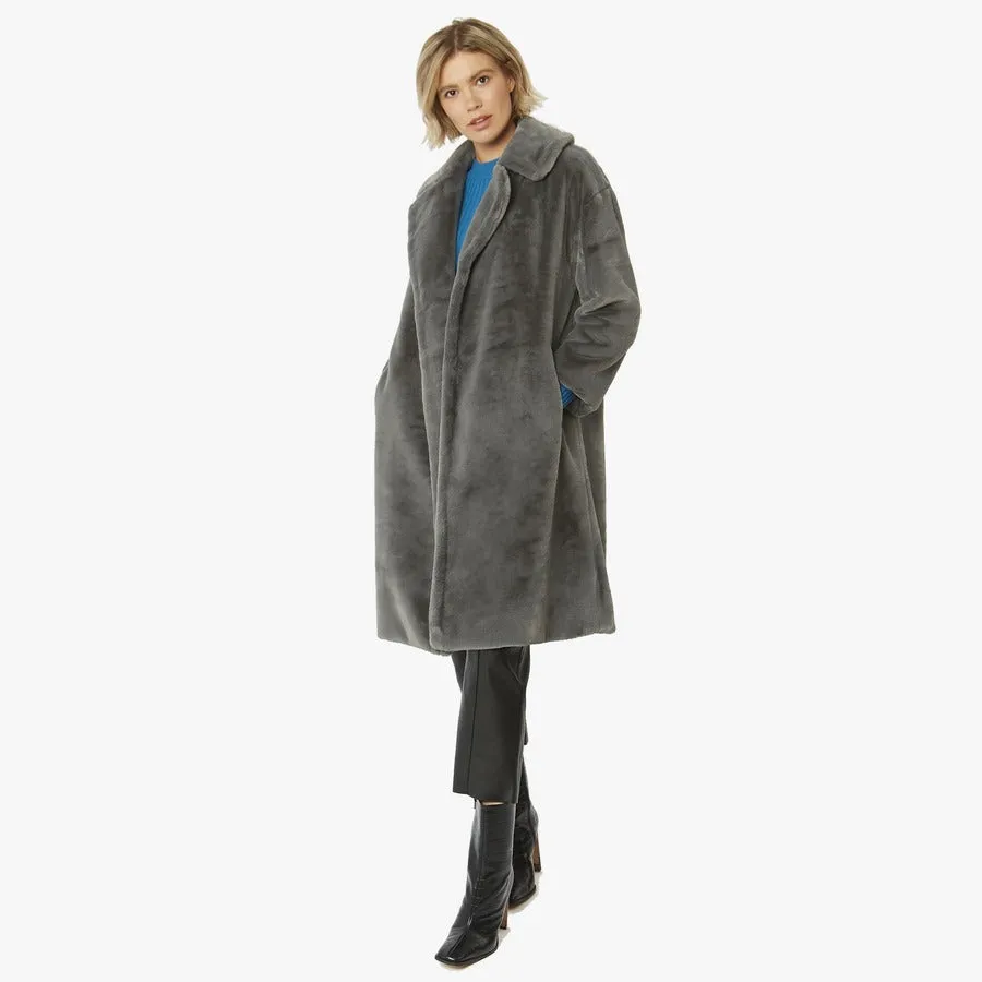 Faux Fur Shaved Shearling Coat in Grey