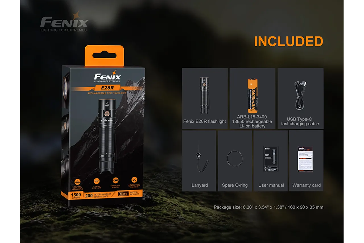 Fenix E28R 1500 Lumen USB-C Rechargeable Compact Flashlight 1*18650 Battery Included