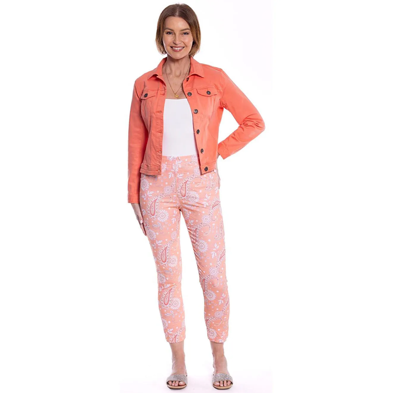 Floral Printed Pants With Drawstring - Peach Paisley