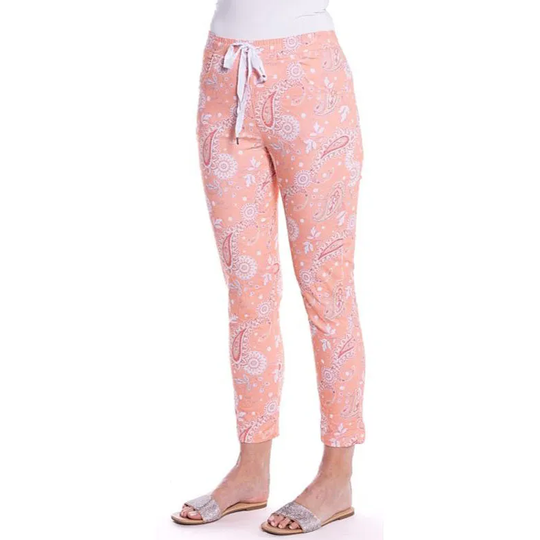 Floral Printed Pants With Drawstring - Peach Paisley